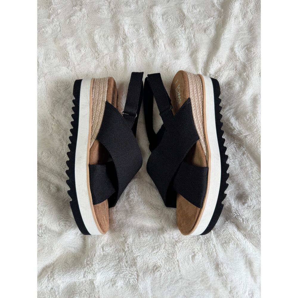 TOMS Platform Sandals Black Strappy Espadrille Wedge Size 9 - Picture 4 of 6
